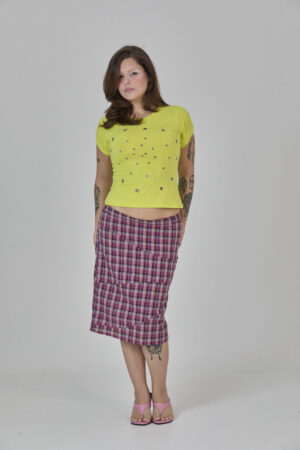 saia com recortes xadrez roxo