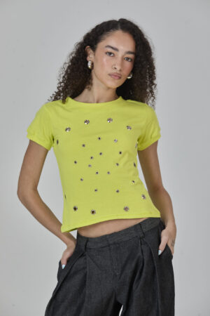 baby tee espiral amarelo neon